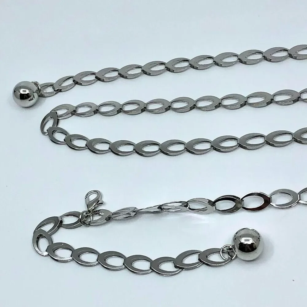 Cyber Liquid Chrome Silver Oval Link Chain Belt, Fits Up to 42 Inches, X7GA1159